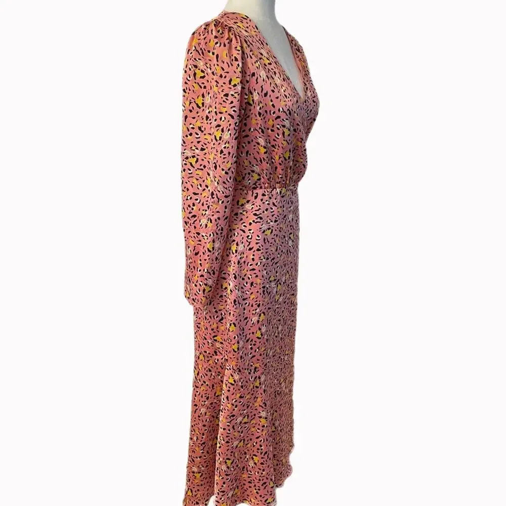 Leith Long Sleeve Cheetah Print Wrap Dress Sz S - Picture 3 of 9
